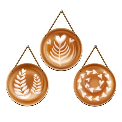 -Piece Coffee Art Round Wall Hanging Set Modern Cafe-Themed Wall Art for Kitchen, Coffee Bar, and Restaurant Decor